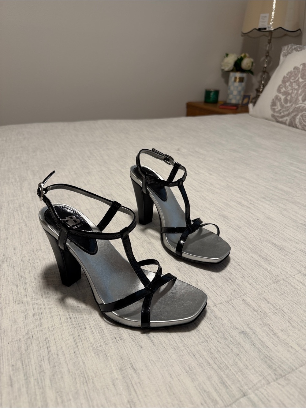 Women's Black Strappy High Heel Sandals with Ankle Buckle
